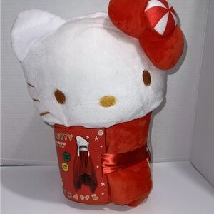 Hello Kitty Hooded Plush Throw Blanket Peppermint Bow Sanrio 30"x50" NEW